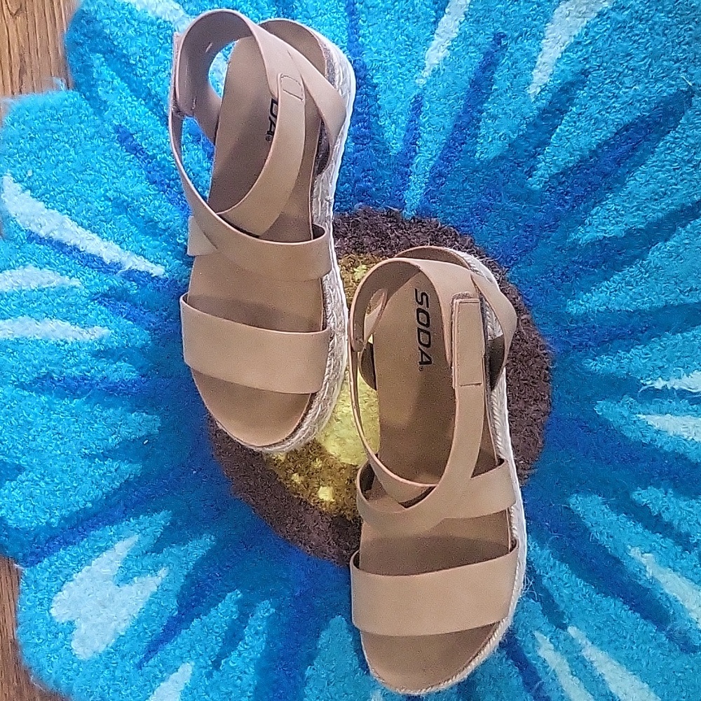 Tan Colored Strappy Platform Sandals